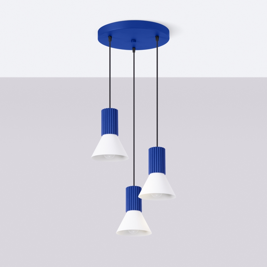 Takpendel ESTRIA 3xE14/10W/230V Ø 30 cm blå