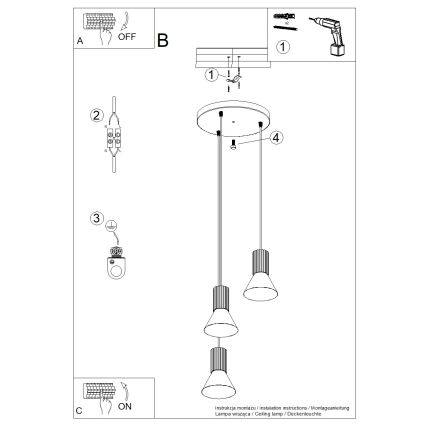 Takpendel ESTRIA 3xE14/10W/230V Ø 30 cm blå