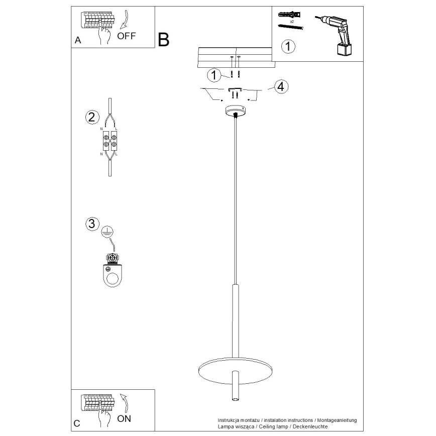 Pendellampa på kabel FELTRO 1xG9/8W/230V svart/gul