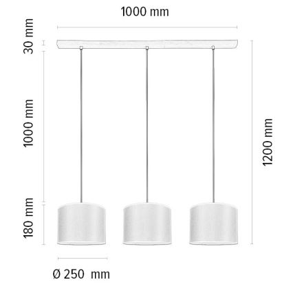 Taklampa på vajer BENITA 3xE27/40W/230V krämvit/ek