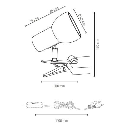 Klämlampa SVENDA 1xE27/60W/230V ek/vit