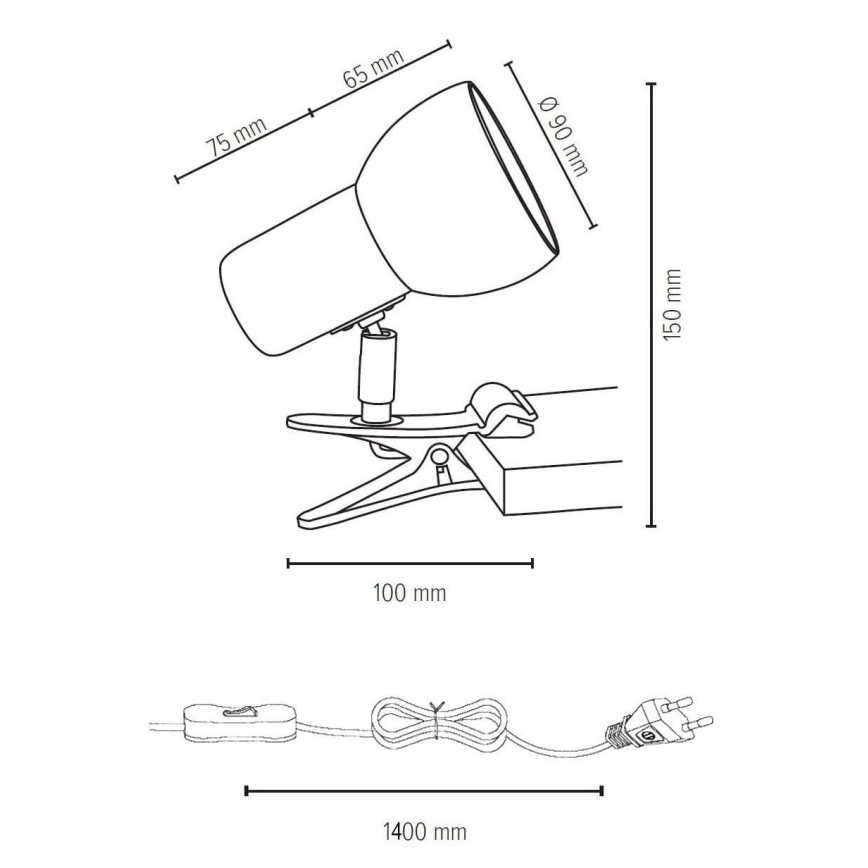 Klämlampa SVENDA 1xE27/60W/230V ek/vit
