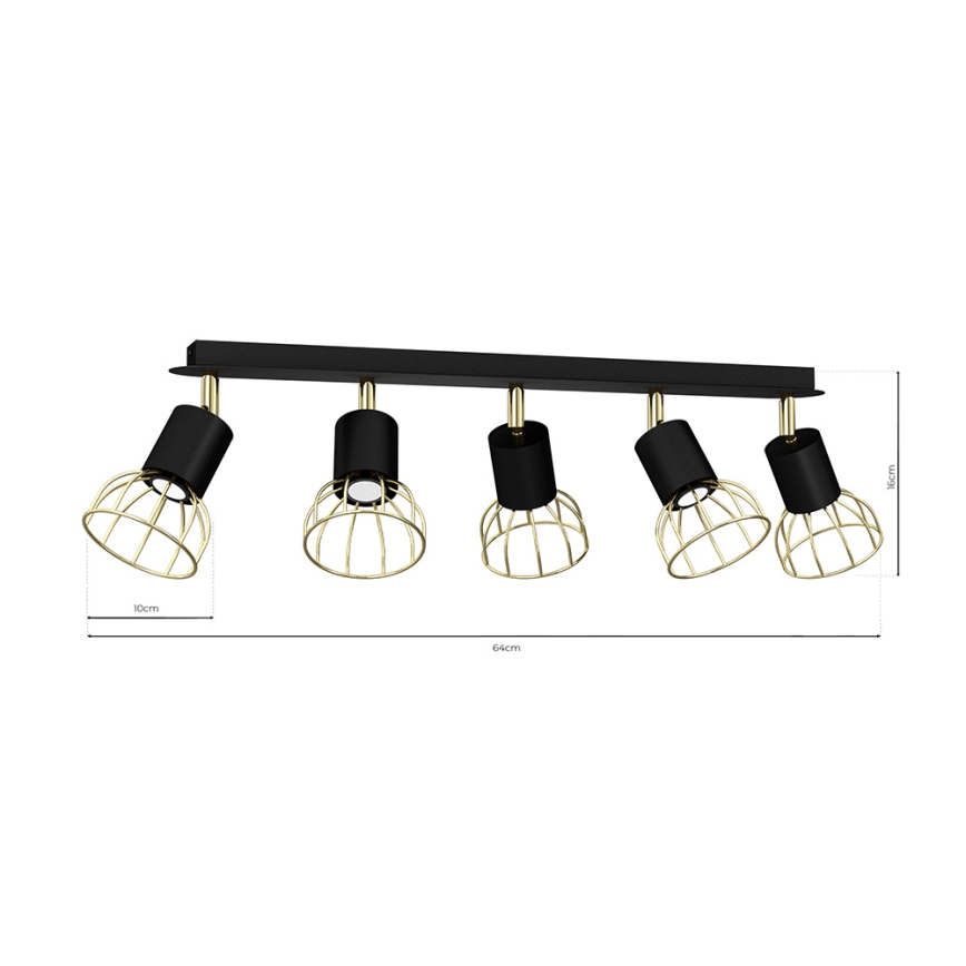 Spotlight  DANTE 5xGU10/25W/230V svart /gyllene 