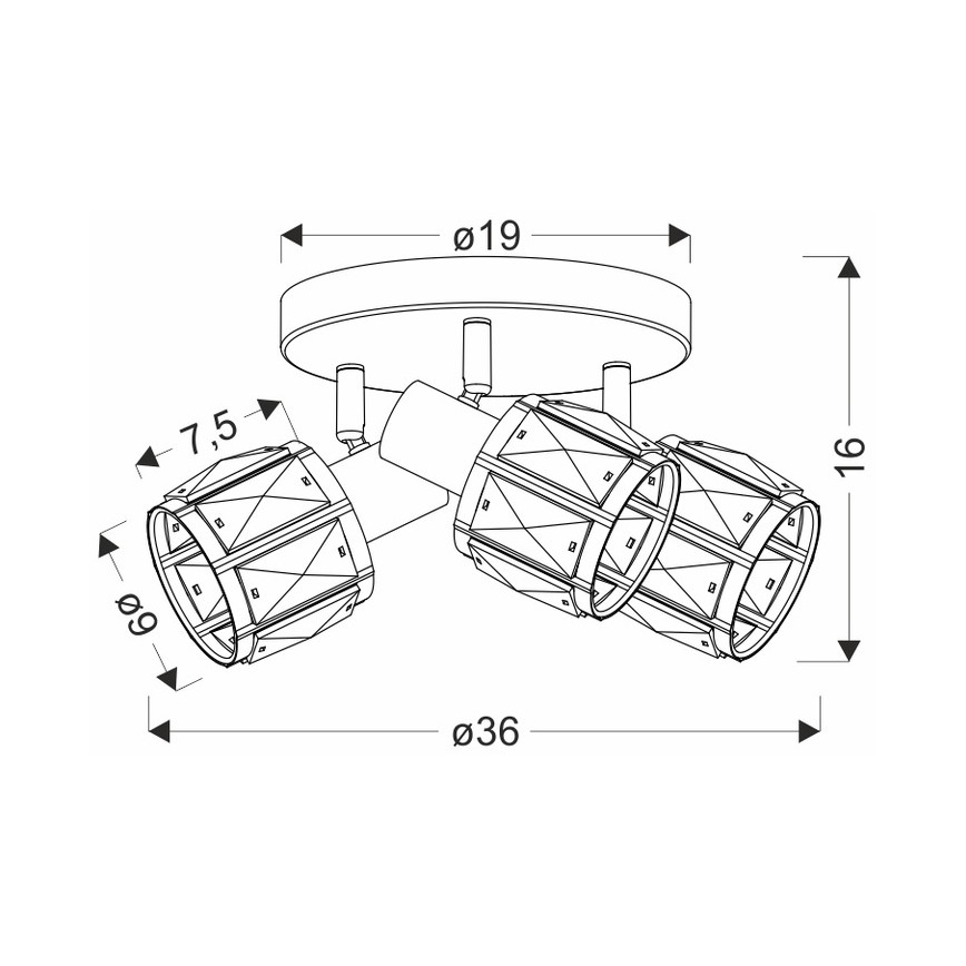 Spotlight DUBAI 3xE14/40W/230V diameter 36 cm svart/guld