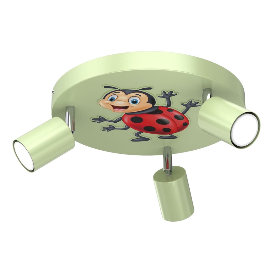 Spotlight för barn FUN 3xGU10/8W/230V grön/nyckelpiga