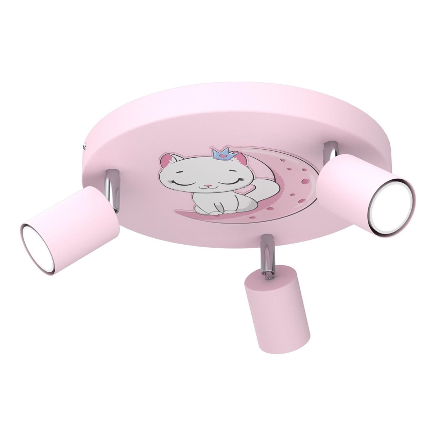 Spotlight för barn FUN 3xGU10/8W/230V rosa/katt