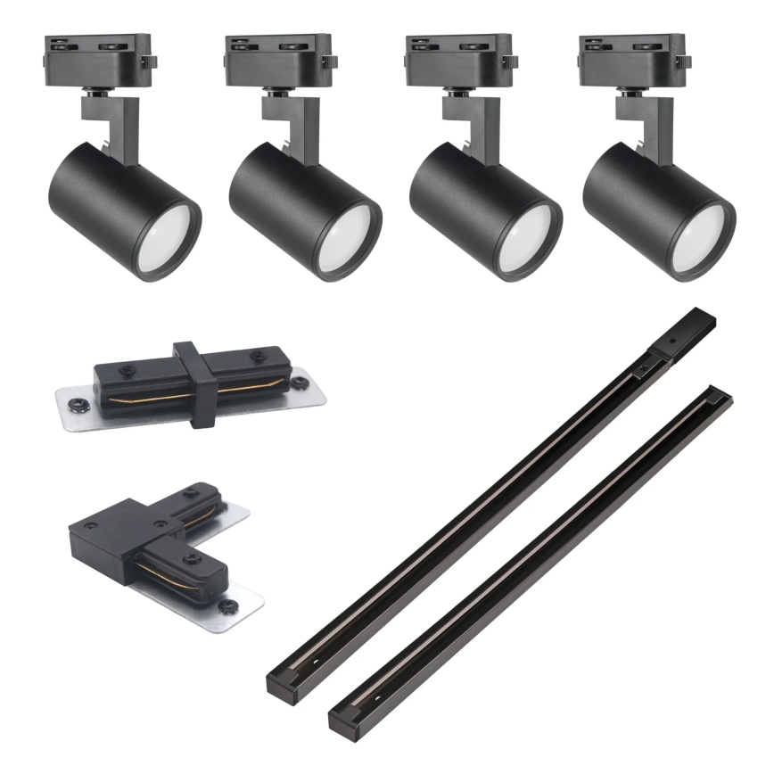 Spotlight för skensystem LYNX 4xGU10/10W/230V + 2 x 75 cm skensystem svart