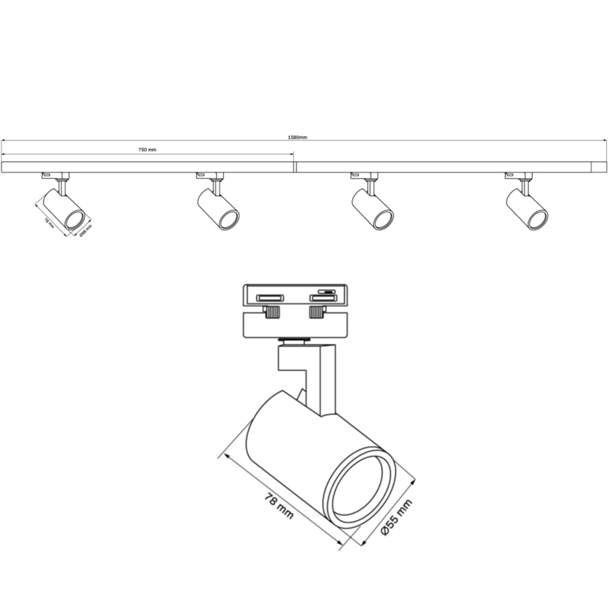 Spotlight för skensystem LYNX 4xGU10/10W/230V + 2 x 75 cm skensystem vit