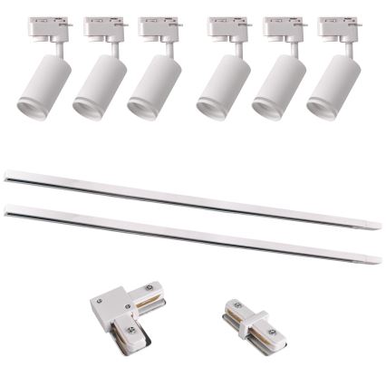 Spotlight för skensystem PARIS 6xGU10/10W/230V + 2x1 m skena system vit