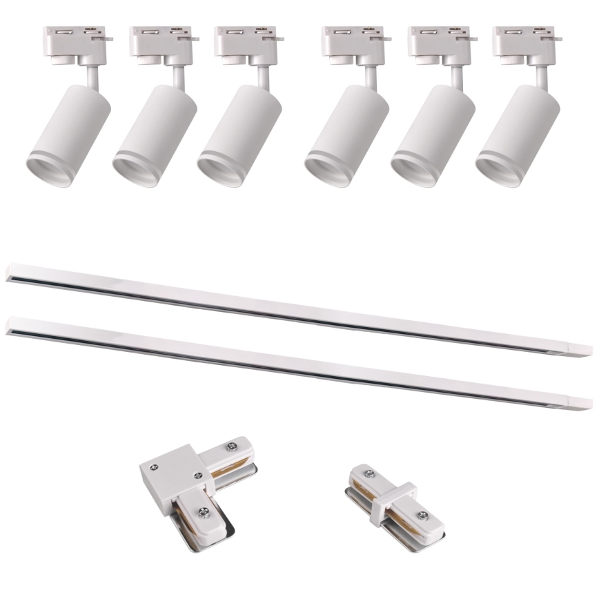 Spotlight för skensystem PARIS 6xGU10/10W/230V + 2x1 m skena system vit