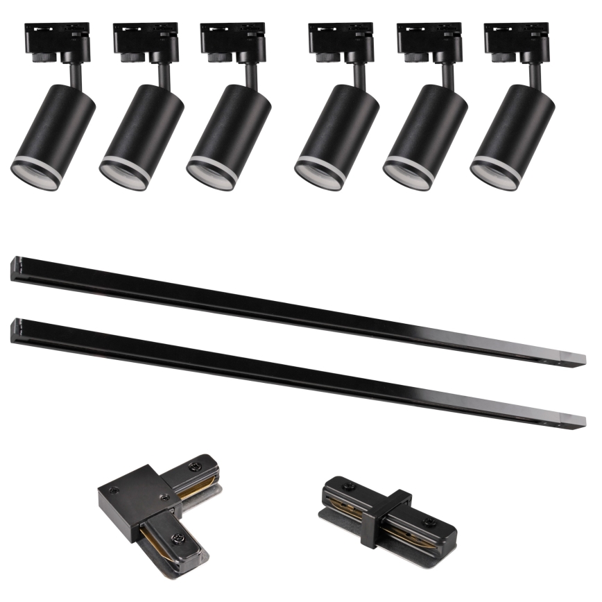 Spotlight för skensystem PARIS 6xGU10/10W/230V + 2x1 m skena system svart