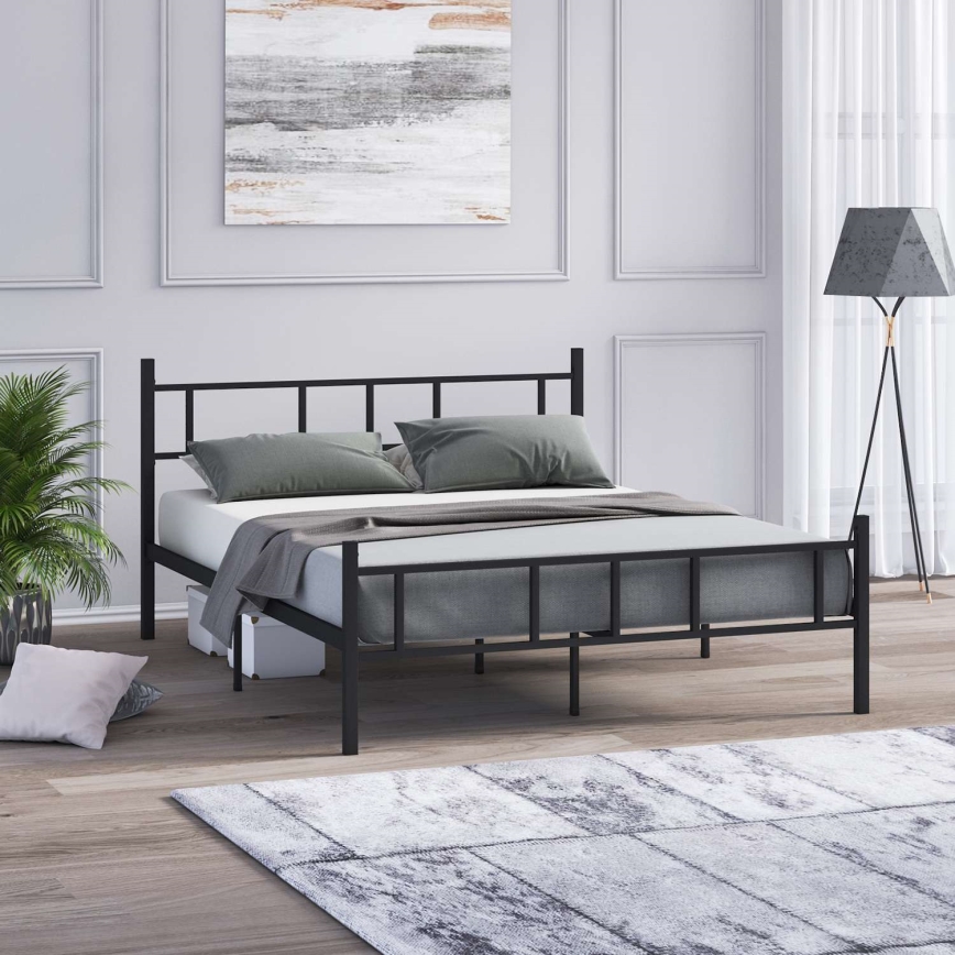 Stabil och stilren metallsäng för två personer PIRON 120x200 cm, svart — bärförmåga 120 kg