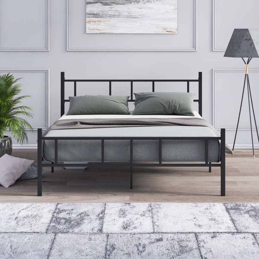 Stabil och stilren metallsäng för två personer PIRON 120x200 cm, svart — bärförmåga 120 kg