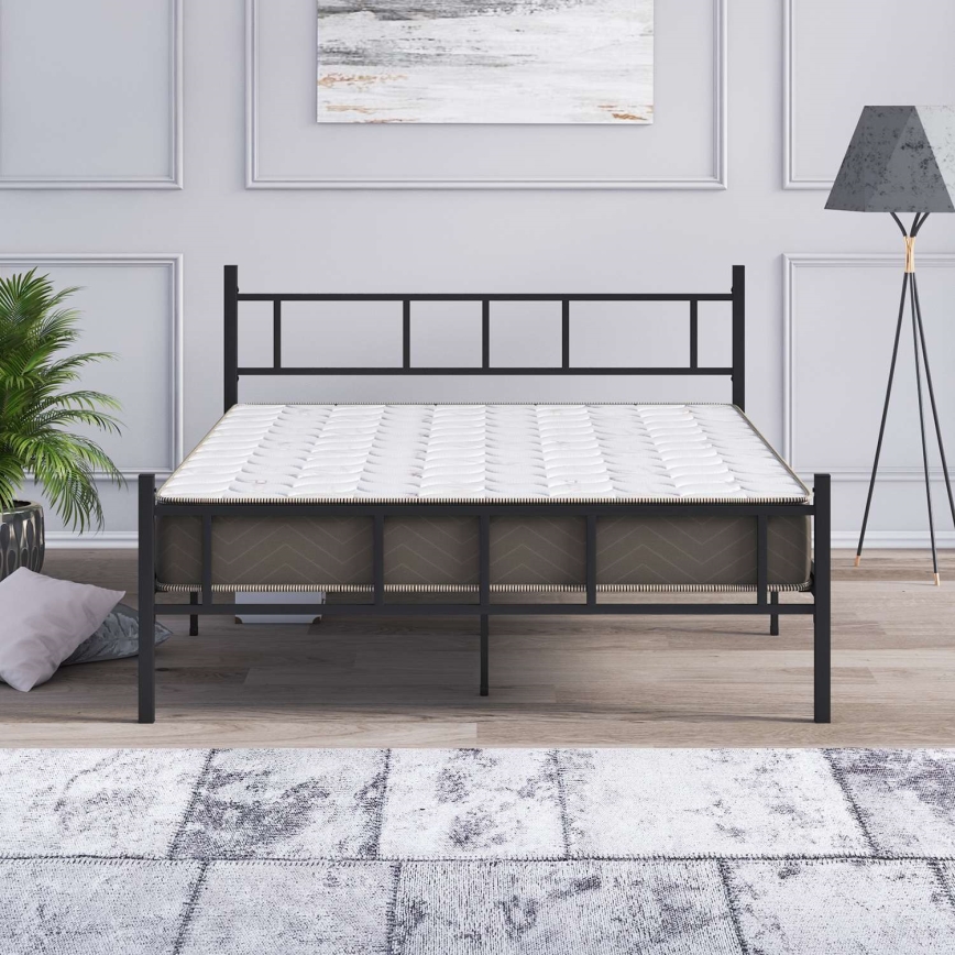 Stabil och stilren metallsäng för två personer PIRON 120x200 cm, svart — bärförmåga 120 kg