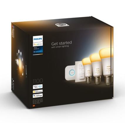 Startpaket Philips Hue White Ambiance 3xE27/11W 2200-6500K + Hue Bridge och dimmerknapp