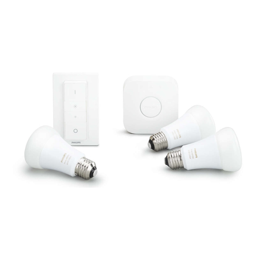 Startpaket Philips Hue STARTER KIT WHITE 3xE27/9W 2700K + Hue Bridge och dimmerbrytare
