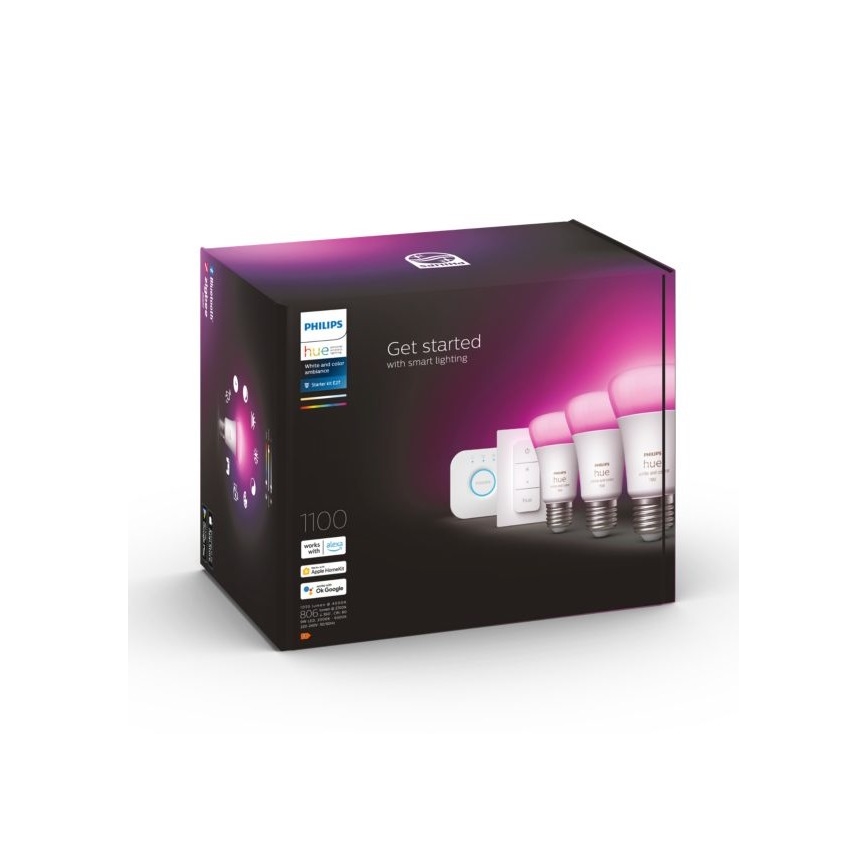 Startpaket Philips Hue WHITE AND COLOR AMBIANCE 3xE27/9W 2000-6500K + Hue Bridge och dimmerbrytare