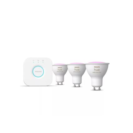 Startpaket Philips Hue WHITE AND COLOR AMBIANCE 3xGU10/4,2W/230V 2200-6500K + Hue Bridge