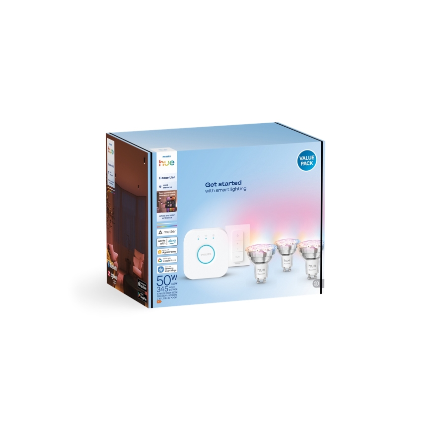 Startkit Philips Hue White And Color Ambiance Essential 3xGU10/4,7W/230V 2200-6500K + anslutningsenhet