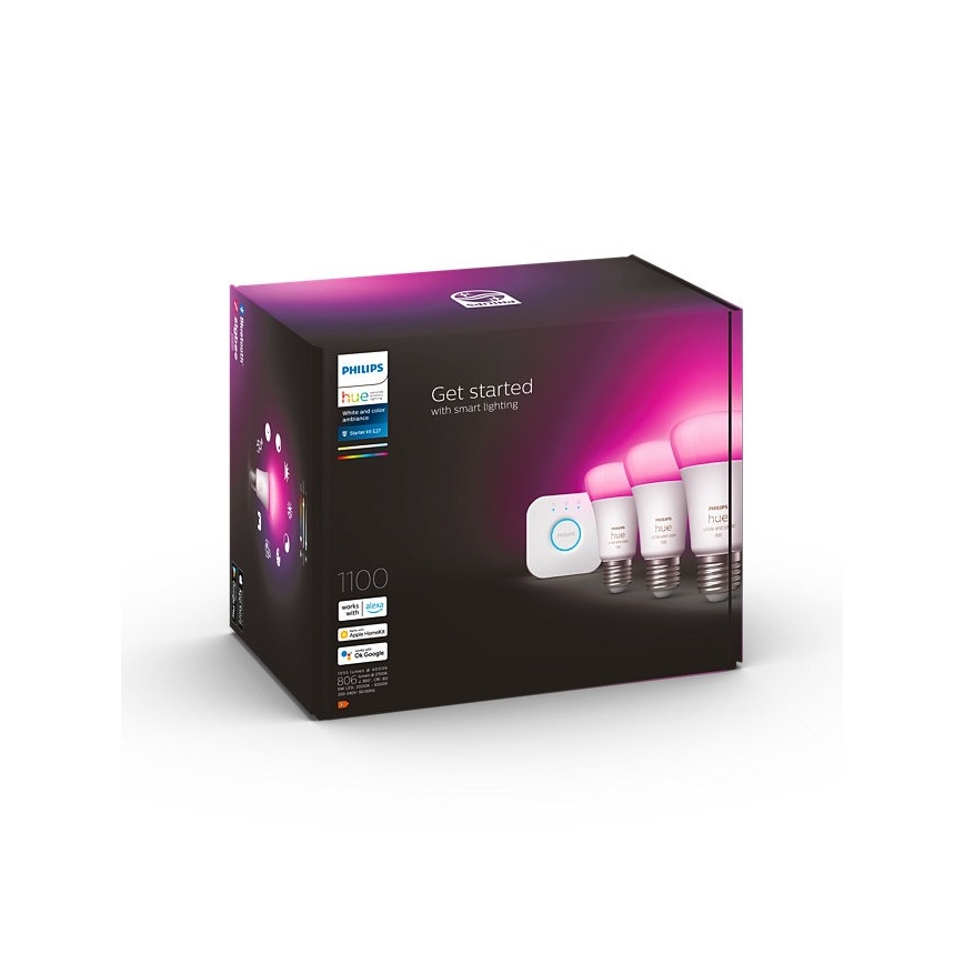 Startpaket Philips Hue WHITE AND COLOR AMBIANCE 3xE27/9W/230V 2000-6500K + Hue bridge