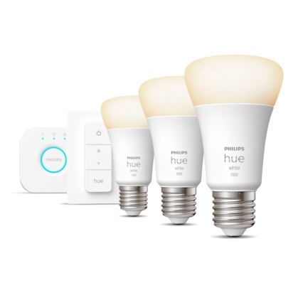 Startpaket Philips Hue WHITE 3xE27/9,5W 2700K + Hue Bridge och dimmerbrytare