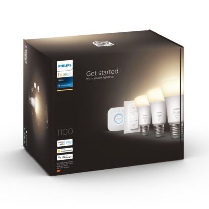 Startpaket Philips Hue WHITE 3xE27/9,5W 2700K + Hue Bridge och dimmerbrytare