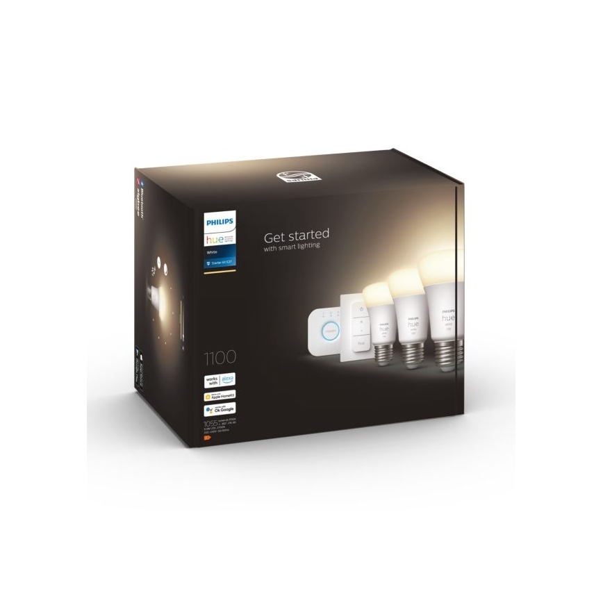 Startpaket Philips Hue WHITE 3xE27/9,5W 2700K + Hue Bridge och dimmerbrytare