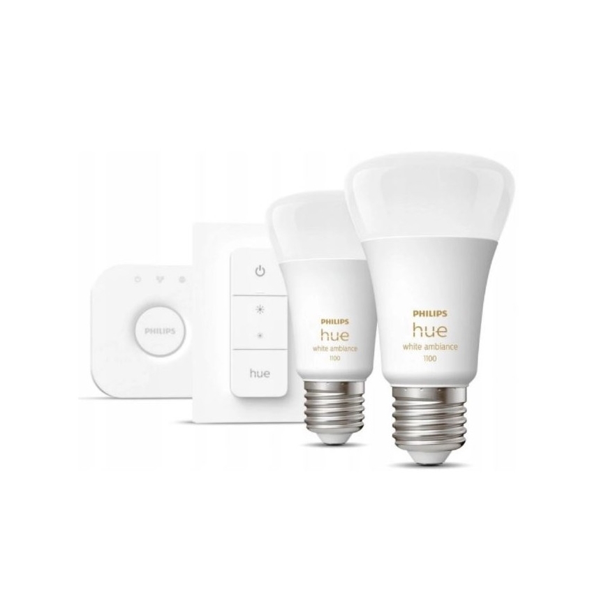 Startpaket Philips Hue WHITE AMBIANCE 2xE27/8W/230V + Hue Bridge och Dimmer Switch