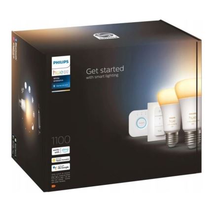Startpaket Philips Hue WHITE AMBIANCE 2xE27/8W/230V + Hue Bridge och Dimmer Switch
