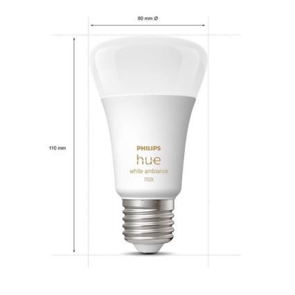 Startpaket Philips Hue WHITE AMBIANCE 2xE27/8W/230V + Hue Bridge och Dimmer Switch