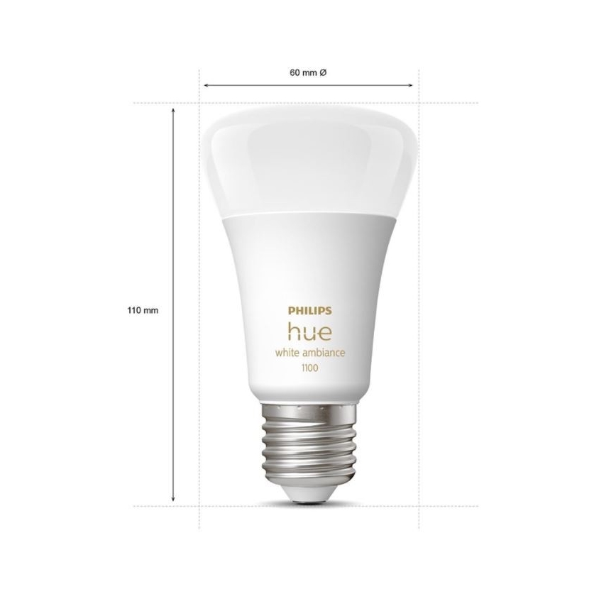 Startpaket Philips Hue WHITE AMBIANCE 2xE27/8W/230V + Hue Bridge och Dimmer Switch