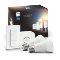 Startpaket Philips Hue WHITE AMBIANCE 2xE27/8W/230V + Hue Bridge och Dimmer Switch
