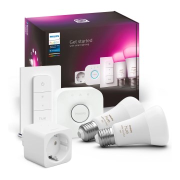 Startpaket Philips Hue WHITE AND COLOR AMBIANCE 2xE27/9W/230V 2200-6500K + smart uttag och anslutningsenhet