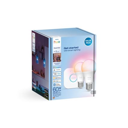 Startkit Philips Hue White And Color Ambiance Essential 2xE27/8W/230V 2200-6500K + Hue bridge