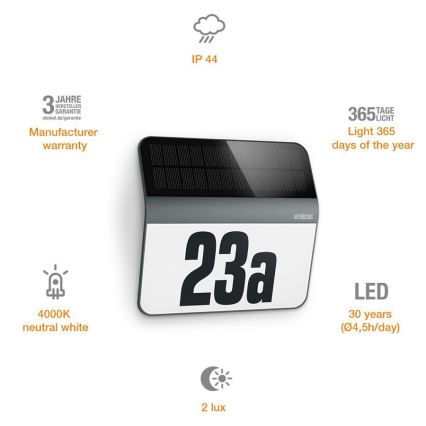 STEINEL 035730 - LED Solärt husnummer XSolar LH-N LED/0,03W IP44 2500 mAh