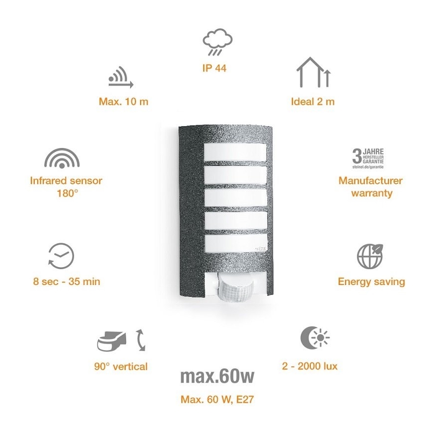 STEINEL 657819 - Utomhusbelysning med sensor L12 1xE27/60W/230V IP44