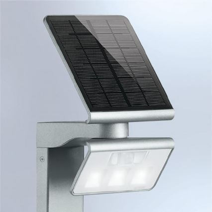 STEINEL 671211 - Solcellsdriven LED-sensorstrålkastare XSolar GL-S 0,5W/LED silver IP44 2500 mAh