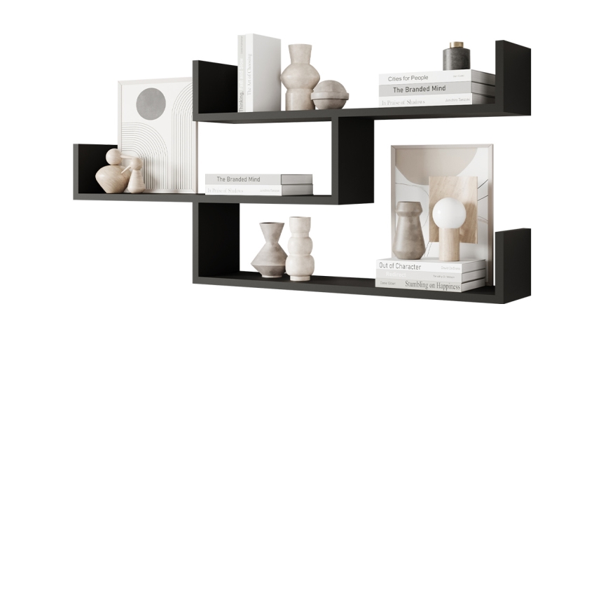 Stilren vägghylla TRIO 55x119 cm i svart grafit