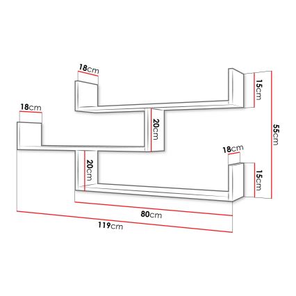 Stilren vägghylla TRIO 55x119 cm i svart grafit