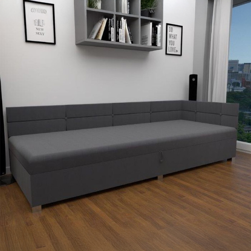 Stoppad divansäng med vändbar sänggavel och förvaringsutrymme AMSTERDAM 90x200 cm grå