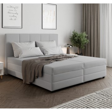 Stoppad säng ISABEL 180x200 med resårmadrass och förvaringsutrymme, ljusgrå