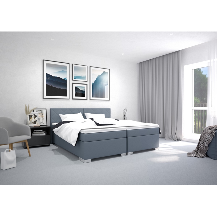 Stoppad säng med madrass IDA 90x200 cm blå