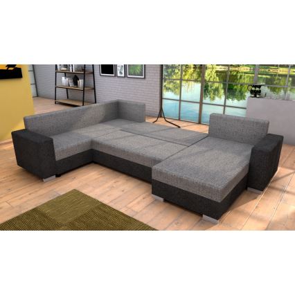 Stoppad universell bäddbar U-soffa YORK grå/beige/brun