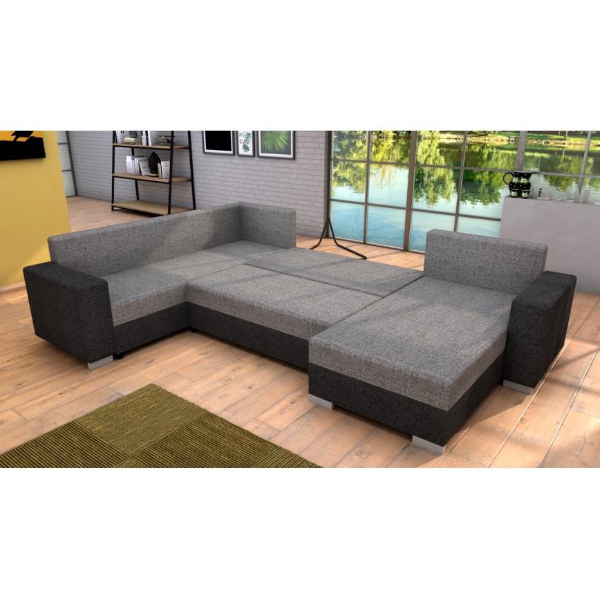Stoppad universell bäddbar U-soffa YORK grå/beige/brun