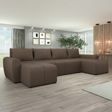 Stoppad, universell U-formad bäddsoffa NEWPORT, brun