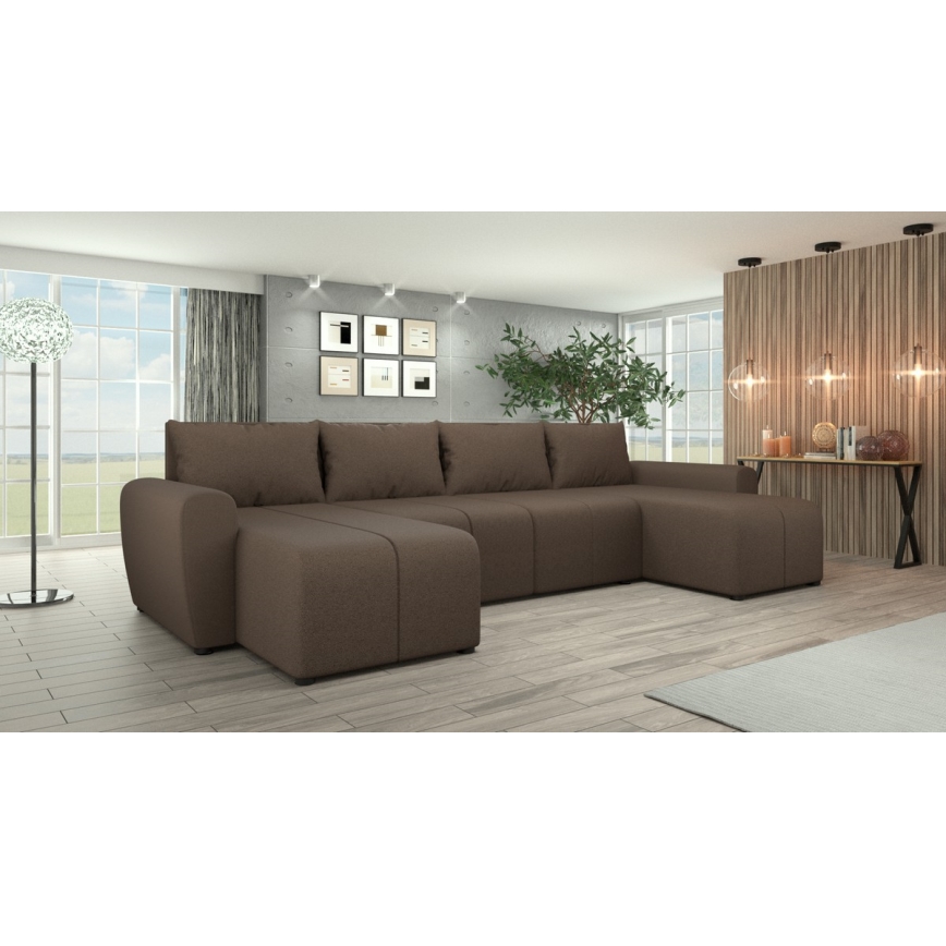 Stoppad, universell U-formad bäddsoffa NEWPORT, brun