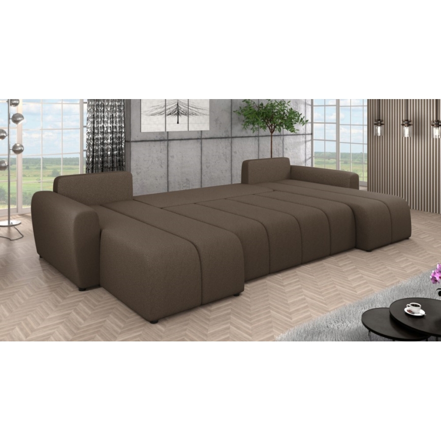 Stoppad, universell U-formad bäddsoffa NEWPORT, brun