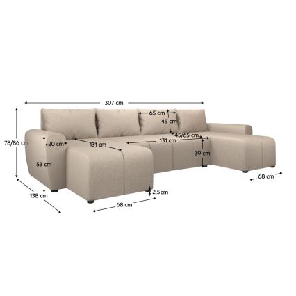 Stoppad universell U-soffa med bäddfunktion NEWPORT beige