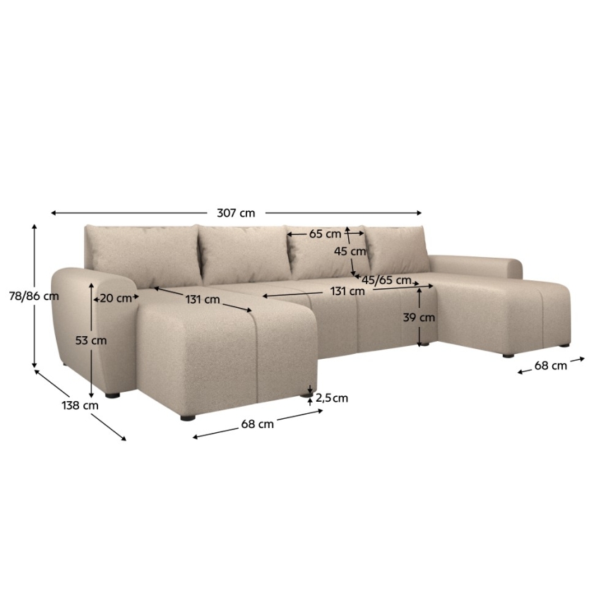 Stoppad universell U-soffa med bäddfunktion NEWPORT beige
