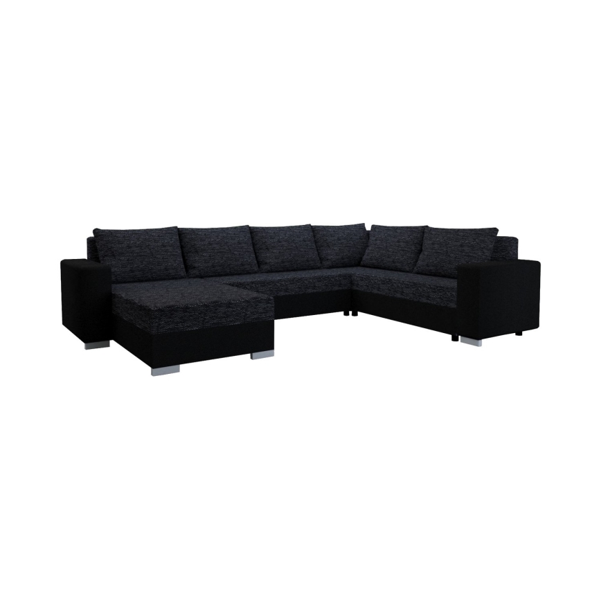 Stoppad universell U-soffa med bäddfunktion YORK svart/antracit